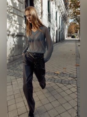 Zara Black Faux Leather Straight Leg Pants High Rise Size 6